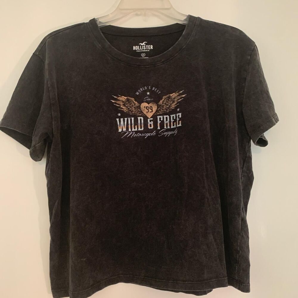 Hollister-co Women's Black and Cream T-shirt